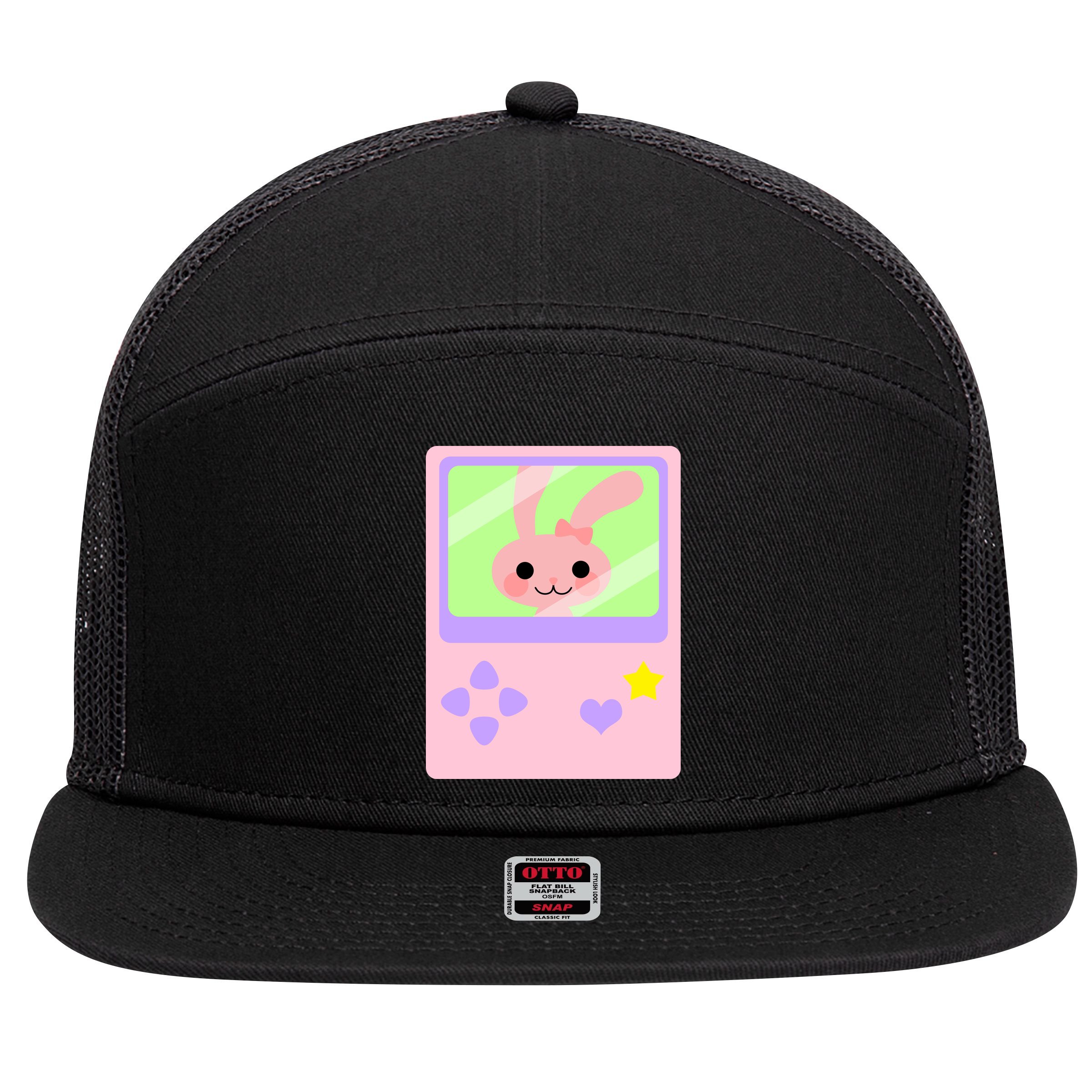 Kawaii Gamer Bunny Rabbit 7 Panel Mesh Trucker Snapback Hat