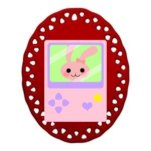 Kawaii Gamer Bunny Rabbit Ceramic Oval Ornament