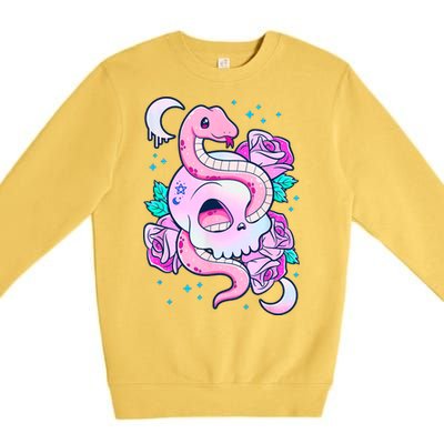 Kawaii Pastel Goth Cute Creepy Skull Serpent Snake Roses Premium Crewneck Sweatshirt