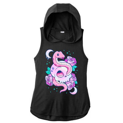 Kawaii Pastel Goth Cute Creepy Skull Serpent Snake Roses Ladies PosiCharge Tri-Blend Wicking Draft Hoodie Tank