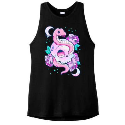 Kawaii Pastel Goth Cute Creepy Skull Serpent Snake Roses Ladies PosiCharge Tri-Blend Wicking Tank