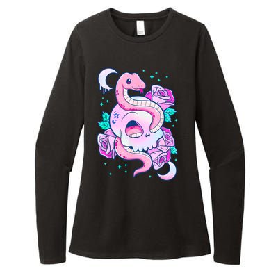 Kawaii Pastel Goth Cute Creepy Skull Serpent Snake Roses Womens CVC Long Sleeve Shirt