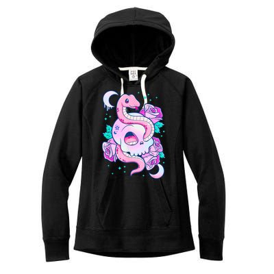 Kawaii Pastel Goth Cute Creepy Skull Serpent Snake Roses Women's Fleece Hoodie