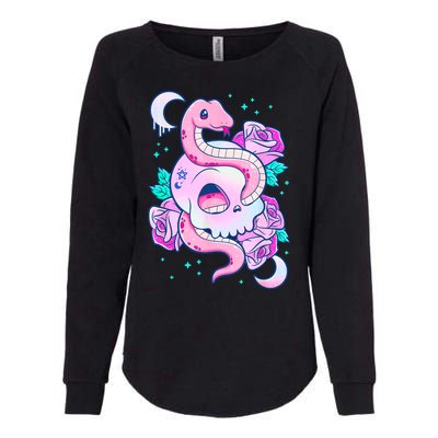 Kawaii Pastel Goth Cute Creepy Skull Serpent Snake Roses Womens California Wash Sweatshirt