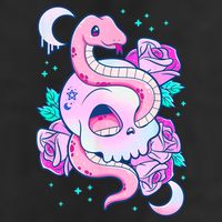 Kawaii Pastel Goth Cute Creepy Skull Serpent Snake Roses Trucker Hat