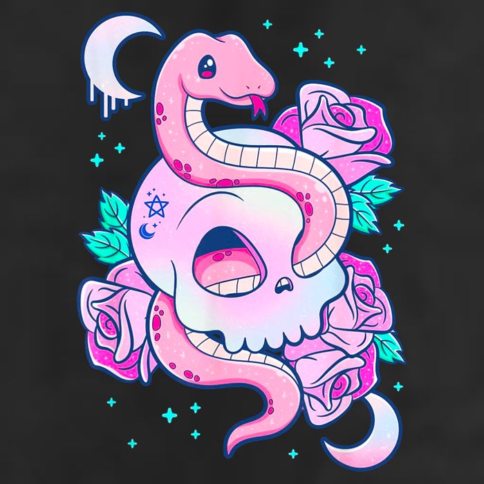Kawaii Pastel Goth Cute Creepy Skull Serpent Snake Roses Trucker Hat