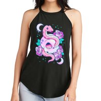 Kawaii Pastel Goth Cute Creepy Skull Serpent Snake Roses Women's Perfect Tri Rocker Tank
