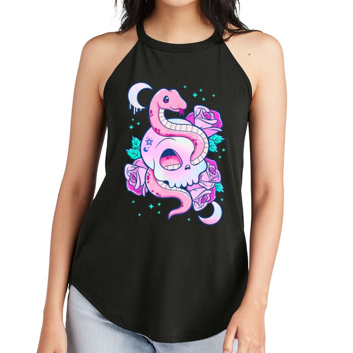 Kawaii Pastel Goth Cute Creepy Skull Serpent Snake Roses Women's Perfect Tri Rocker Tank