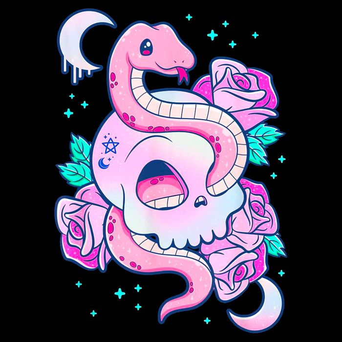 Kawaii Pastel Goth Cute Creepy Skull Serpent Snake Roses Women's Perfect Tri Rocker Tank