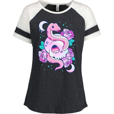 Kawaii Pastel Goth Cute Creepy Skull Serpent Snake Roses Enza Ladies Jersey Colorblock Tee