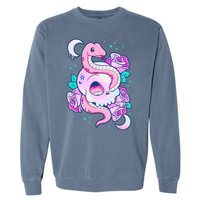 Kawaii Pastel Goth Cute Creepy Skull Serpent Snake Roses Garment-Dyed Sweatshirt