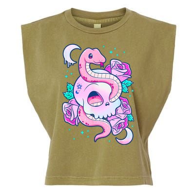 Kawaii Pastel Goth Cute Creepy Skull Serpent Snake Roses Garment-Dyed Women's Muscle Tee