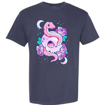 Kawaii Pastel Goth Cute Creepy Skull Serpent Snake Roses Garment-Dyed Heavyweight T-Shirt