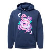 Kawaii Pastel Goth Cute Creepy Skull Serpent Snake Roses Performance Fleece Hoodie