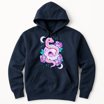 Kawaii Pastel Goth Cute Creepy Skull Serpent Snake Roses Hoodie