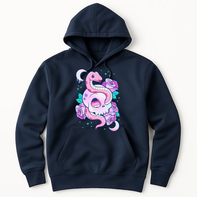 Kawaii Pastel Goth Cute Creepy Skull Serpent Snake Roses Hoodie