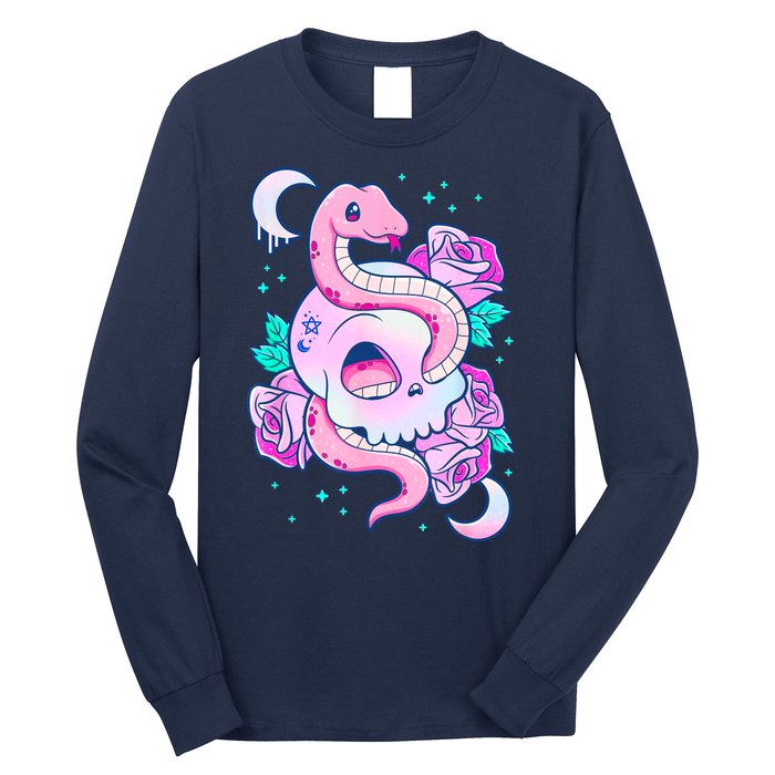 Kawaii Pastel Goth Cute Creepy Skull Serpent Snake Roses Long Sleeve Shirt