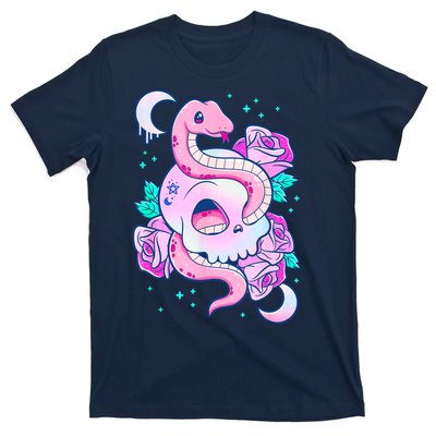 Kawaii Pastel Goth Cute Creepy Skull Serpent Snake Roses T-Shirt