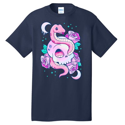 Kawaii Pastel Goth Cute Creepy Skull Serpent Snake Roses Tall T-Shirt