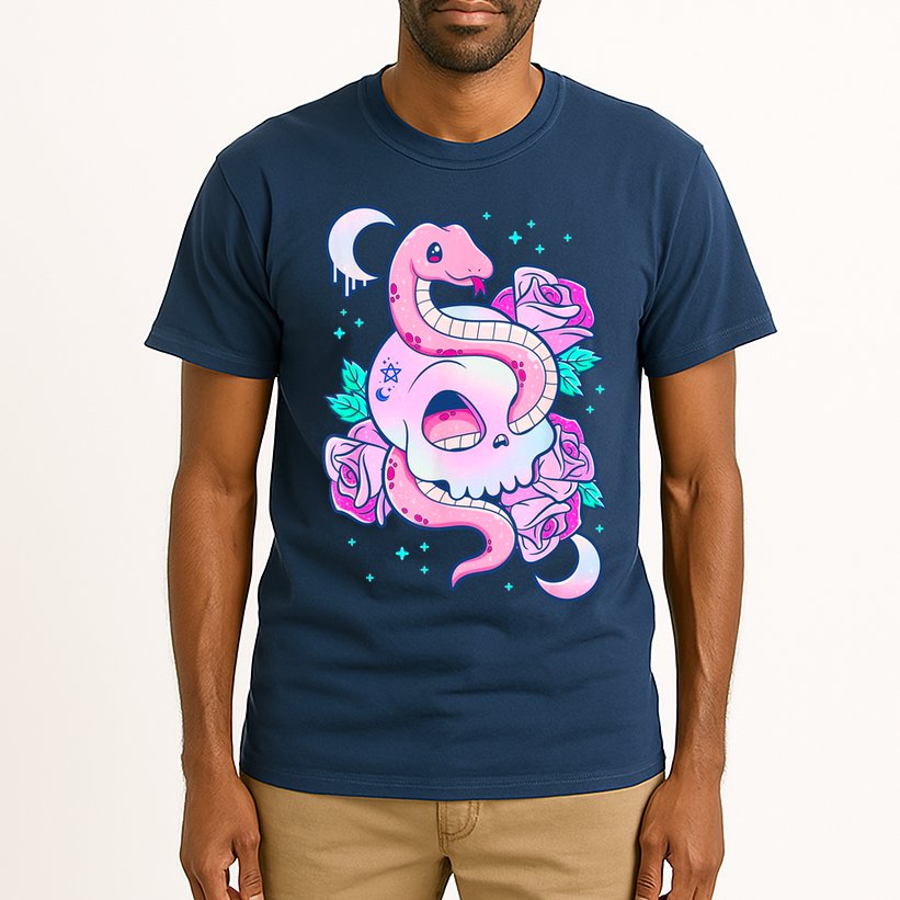 Kawaii Pastel Goth Cute Creepy Skull Serpent Snake Roses Tall T-Shirt