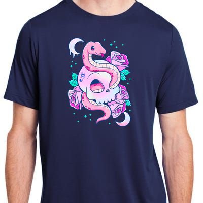 Kawaii Pastel Goth Cute Creepy Skull Serpent Snake Roses Adult ChromaSoft Performance T-Shirt