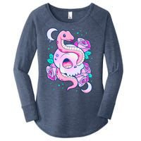 Kawaii Pastel Goth Cute Creepy Skull Serpent Snake Roses Women's Perfect Tri Tunic Long Sleeve Shirt