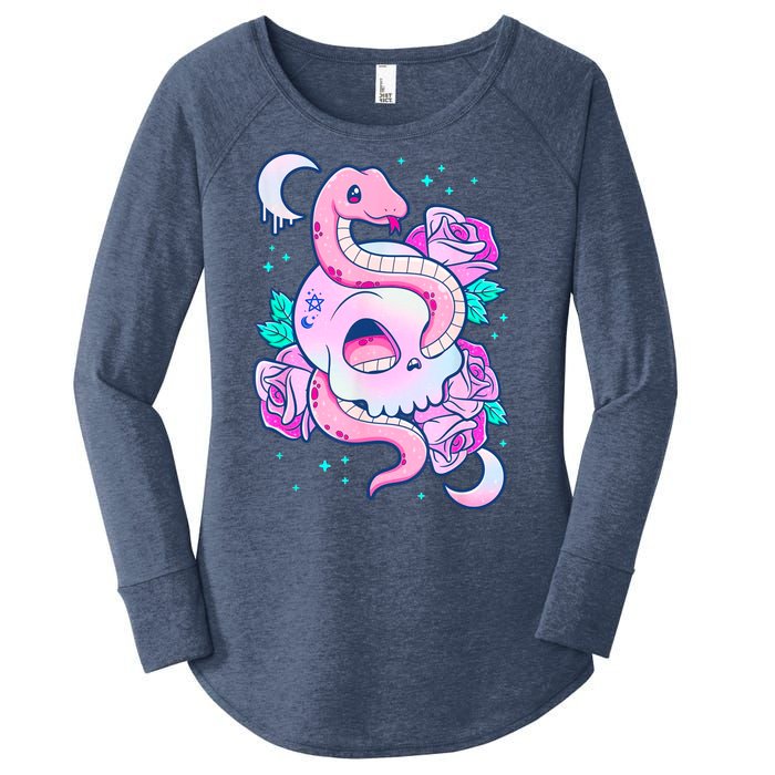 Kawaii Pastel Goth Cute Creepy Skull Serpent Snake Roses Women's Perfect Tri Tunic Long Sleeve Shirt