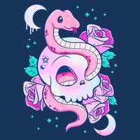 Kawaii Pastel Goth Cute Creepy Skull Serpent Snake Roses Flatbill Hat