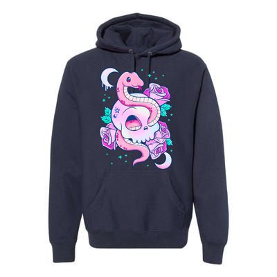 Kawaii Pastel Goth Cute Creepy Skull Serpent Snake Roses Premium Hoodie