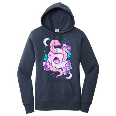 Kawaii Pastel Goth Cute Creepy Skull Serpent Snake Roses Women's Pullover Hoodie