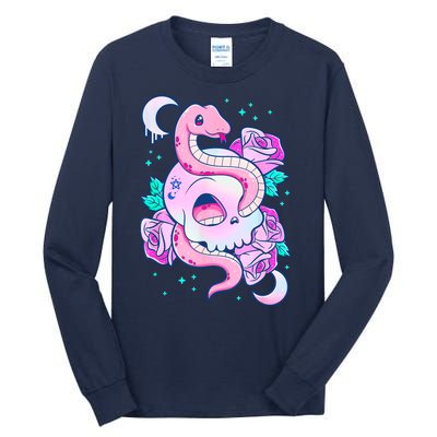 Kawaii Pastel Goth Cute Creepy Skull Serpent Snake Roses Tall Long Sleeve T-Shirt