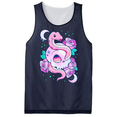 Kawaii Pastel Goth Cute Creepy Skull Serpent Snake Roses Mesh Reversible Basketball Jersey Tank