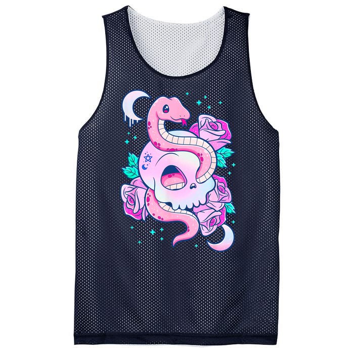 Kawaii Pastel Goth Cute Creepy Skull Serpent Snake Roses Mesh Reversible Basketball Jersey Tank