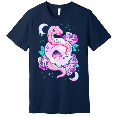 Kawaii Pastel Goth Cute Creepy Skull Serpent Snake Roses Premium T-Shirt