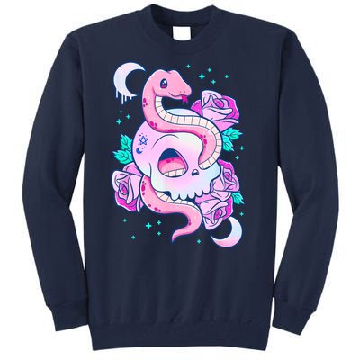 Kawaii Pastel Goth Cute Creepy Skull Serpent Snake Roses Tall Sweatshirt