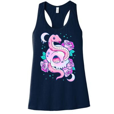 Kawaii Pastel Goth Cute Creepy Skull Serpent Snake Roses Women's Racerback Tank