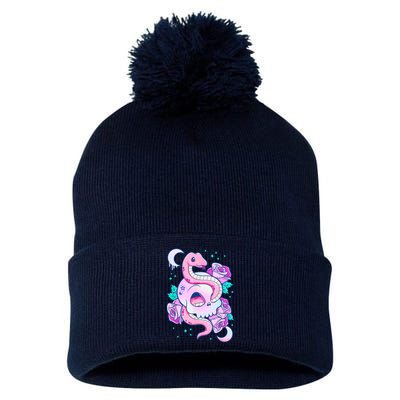 Kawaii Pastel Goth Cute Creepy Skull Serpent Snake Roses Pom Pom 12in Knit Beanie