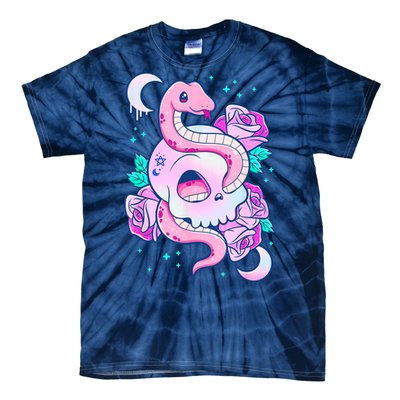 Kawaii Pastel Goth Cute Creepy Skull Serpent Snake Roses Tie-Dye T-Shirt