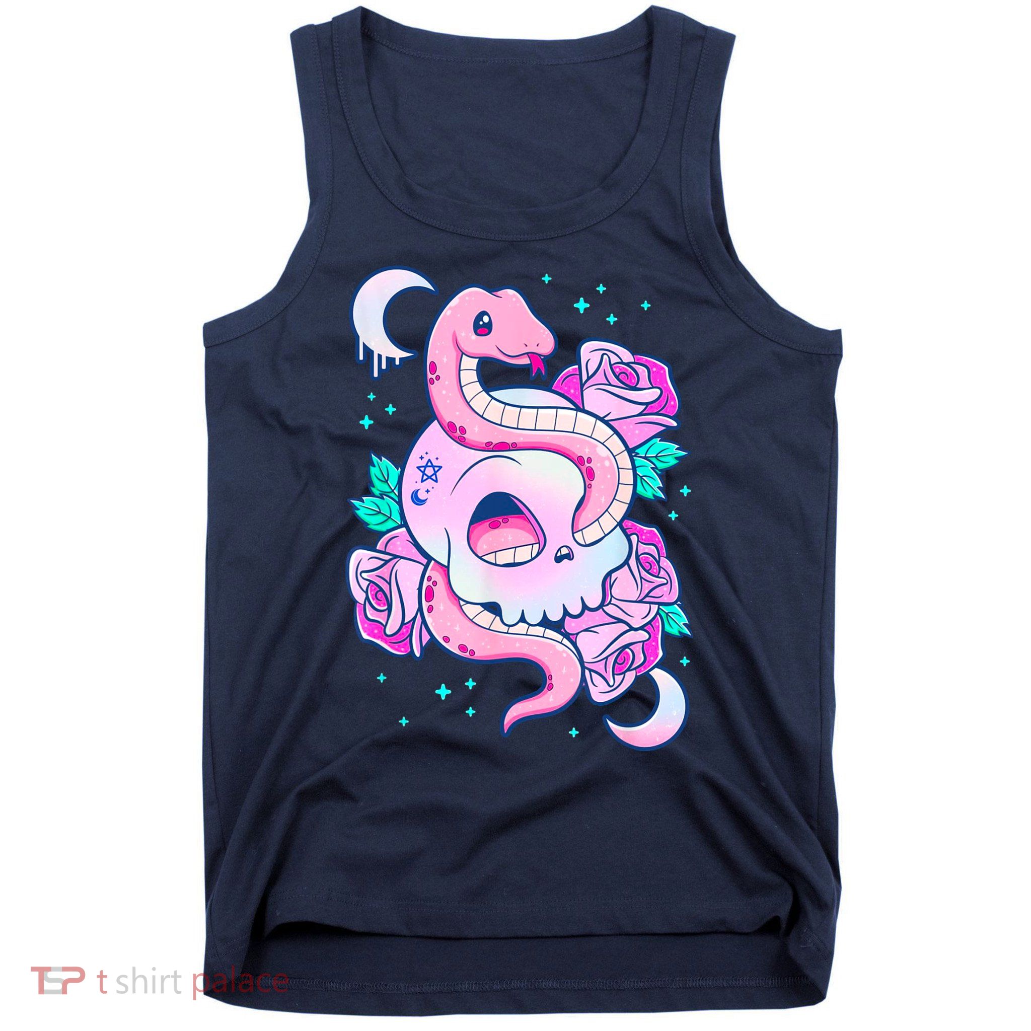 Kawaii Pastel Goth Cute Creepy Skull Serpent Snake Roses Tank Top