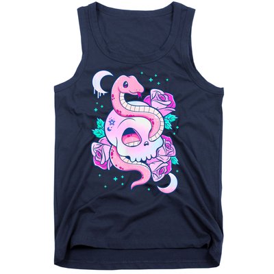 Kawaii Pastel Goth Cute Creepy Skull Serpent Snake Roses Tank Top