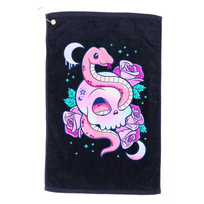 Kawaii Pastel Goth Cute Creepy Skull Serpent Snake Roses Golf Towel