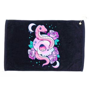 Kawaii Pastel Goth Cute Creepy Skull Serpent Snake Roses Grommeted Golf Towel