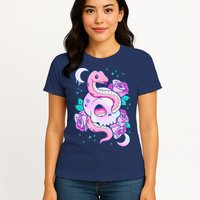Kawaii Pastel Goth Cute Creepy Skull Serpent Snake Roses Womens T-Shirt