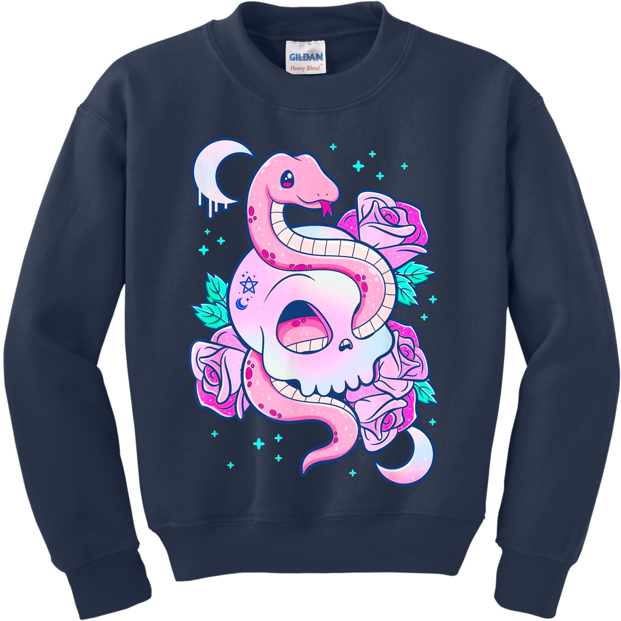 Kawaii Pastel Goth Cute Creepy Skull Serpent Snake Roses Kids Sweatshirt