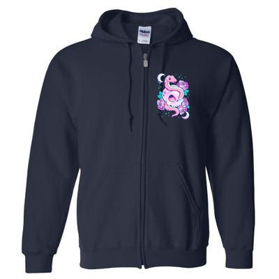 Kawaii Pastel Goth Cute Creepy Skull Serpent Snake Roses Full Zip Hoodie