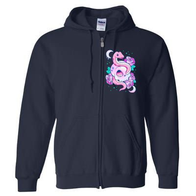 Kawaii Pastel Goth Cute Creepy Skull Serpent Snake Roses Full Zip Hoodie