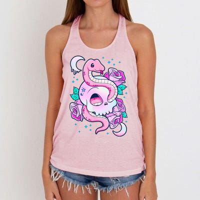 Kawaii Pastel Goth Cute Creepy Skull Serpent Snake Roses Women's Knotted Racerback Tank