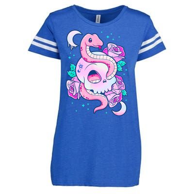 Kawaii Pastel Goth Cute Creepy Skull Serpent Snake Roses Enza Ladies Jersey Football T-Shirt