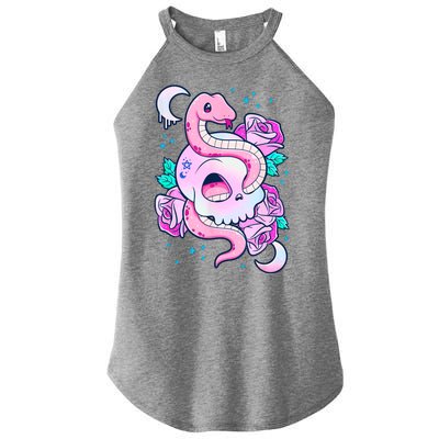 Kawaii Pastel Goth Cute Creepy Skull Serpent Snake Roses Women’s Perfect Tri Rocker Tank