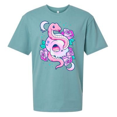 Kawaii Pastel Goth Cute Creepy Skull Serpent Snake Roses Sueded Cloud Jersey T-Shirt